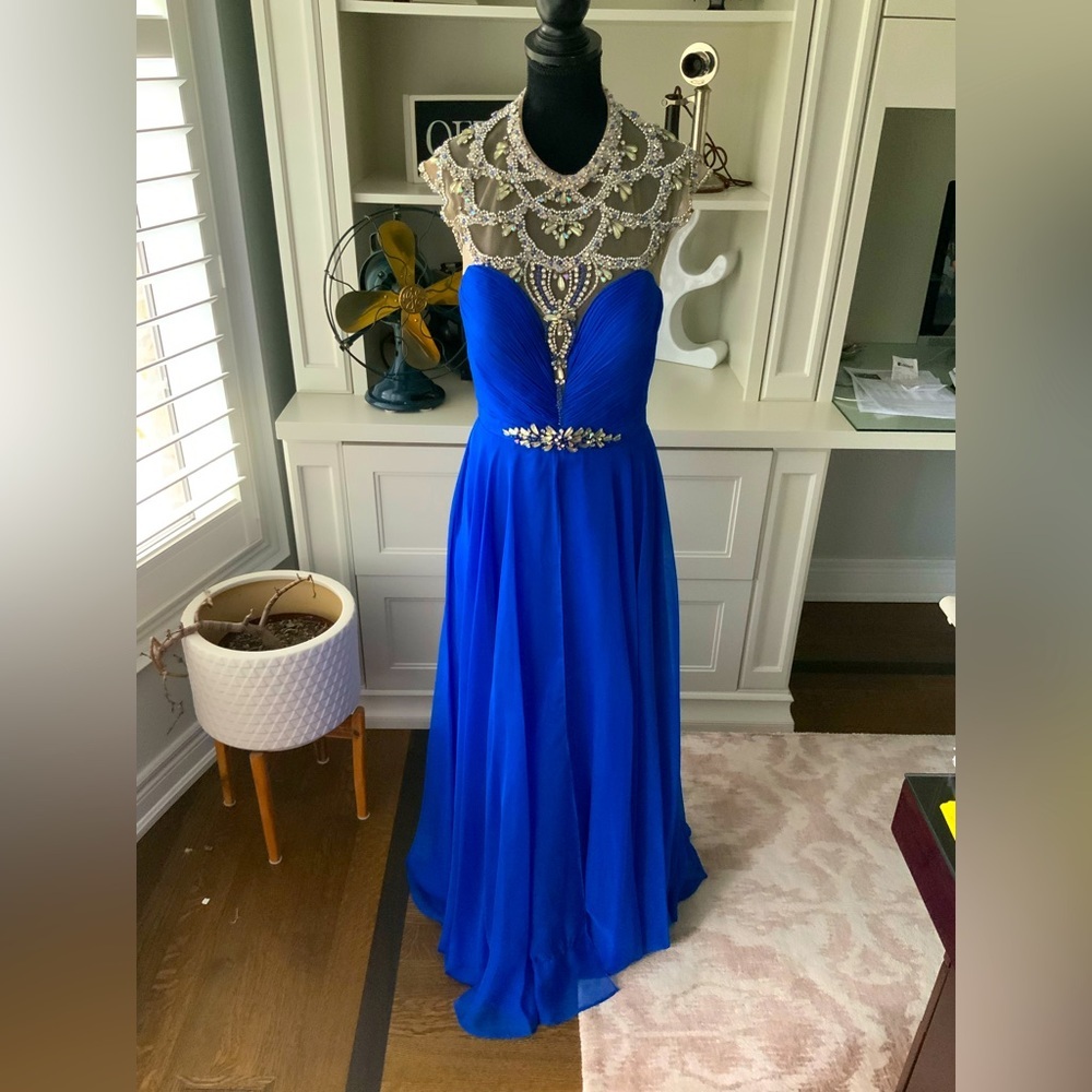MAC DUGGAL Royal blue jewel embellish floor length special occasion gown SZ XS